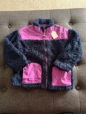 Cat & Jack Navy and Magenta Plush Zip-Up Jacket